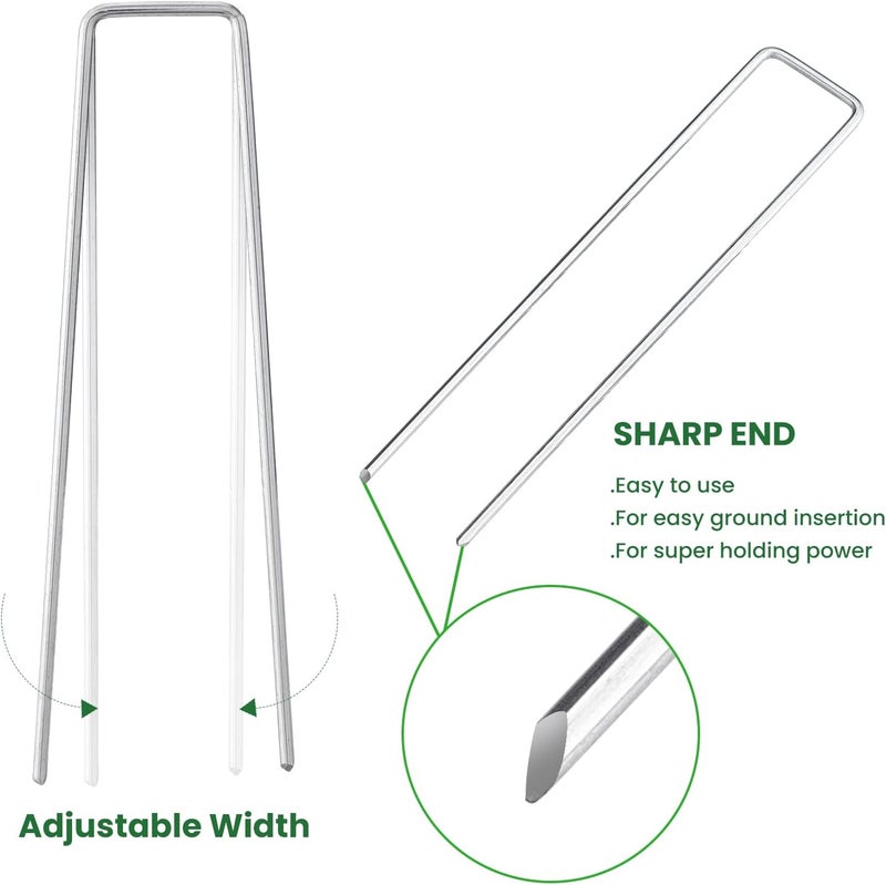 Sweecomb 6 Inches Galvanized Garden Staples, Metal Tent StakeHeavy Duty U-Shaped Pins and Landscaping Staples for Sod Anchoring Landscape Fabric Irrigation Tubing (100, Silver) - Image 3